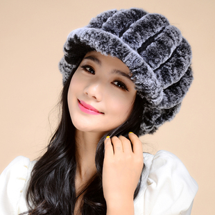 新款冬季皮草帽子女 韩版兔毛鸭舌帽 女士獭兔毛帽子毛线保暖帽子