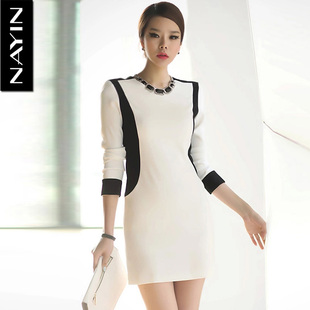 娜茵秋装新款优雅修身显瘦黑白拼工作服韩版时尚高端气质大码女装