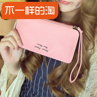 2015韩版新款女士长款磨砂拉链钱包手拿包手挽包