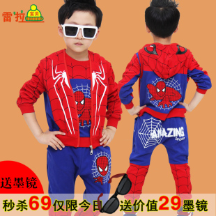 2015新款秋装儿童夏套装童装男童超人中大童卡通蜘蛛侠运动三件套