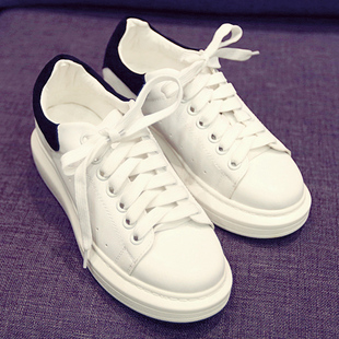 男秋季青少年百搭韩版系带白色运动鞋透气鞋增高鞋休闲板鞋松糕鞋