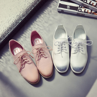 2015秋季新款擦色英伦鞋圆头粉色系带低帮厚底单鞋牛津鞋低跟板鞋
