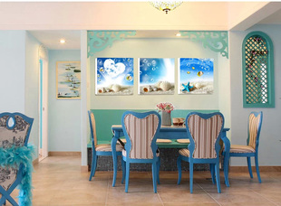 饰美家客厅现代装饰画简约三联无框画沙发背景墙挂画餐厅海星壁画