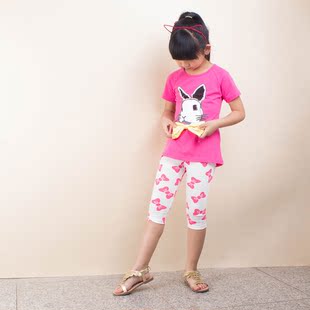 【天天特价】女童新款 夏短袖T恤+七分裤纯棉女童二件套装