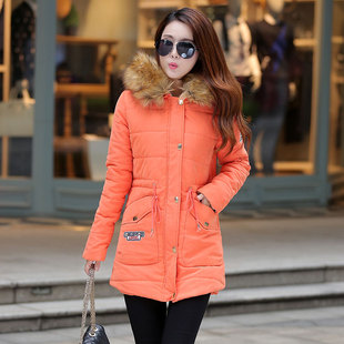 2015新款棉衣女中长款修身加厚大毛领韩版羽绒棉服女大码冬装外套