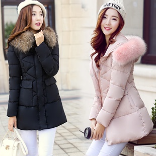 【天天特价】新款韩版棉服中长款大毛领羽绒棉衣女修身显瘦外套
