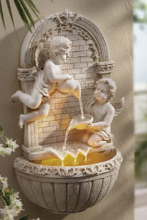 装饰品摆件工艺品创意欧式喷泉天使流水挂壁家装客厅人物树脂美式