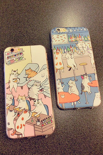 韩国潮款涂鸦美甲夜店猫猫iPhone5s/6S/6 plus手机壳全包tpu软套