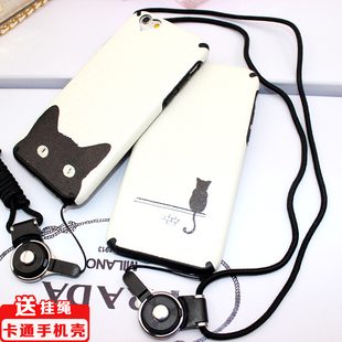 黑色猫咪苹果6plus卡通潮流情侣手机壳 保护套5.5 iPhone6 送挂绳