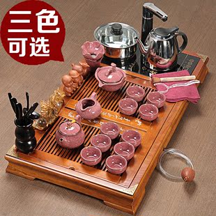 天坤茶具 冰裂茶具套装特价包邮 整套陶瓷功夫茶具电磁炉实木茶盘