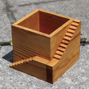 ZAKKA创意多肉花盆 特色多肉植物木盆 木质方形台阶花盆 收纳盒