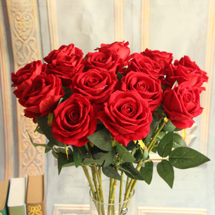 高仿绒布单支相思玫瑰7色可选 仿真花 假花 绢花批发 婚庆用品