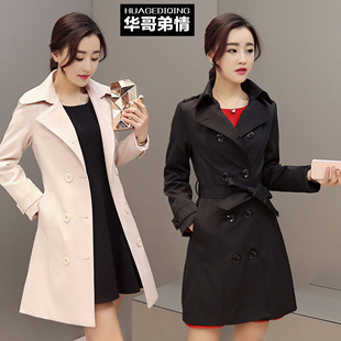 风衣女中长款2016韩版新款秋装长袖修身显瘦双排扣休闲时尚外套潮