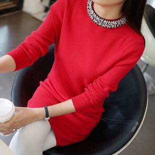 2015秋冬新款韩版长袖圆领修身中长款打底毛衣女弹性包臀针织衫