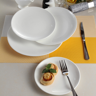 纯白陶瓷西餐盘牛排点心盘子圆盘浅盘面盘菜盘餐厅可印定制LOGO