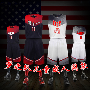 美国队篮球服套装男 球衣篮球男 球服篮球男套装 空版队服定制DIY
