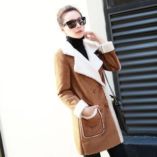 大码加绒外套2015秋冬季新款韩版大码女装中长款羊羔毛上衣学生潮