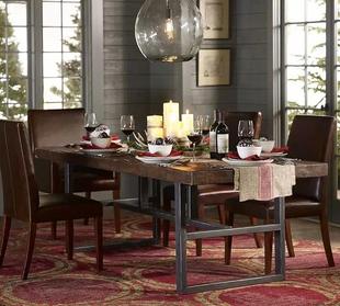 美式实木餐桌椅组合小户型客厅长方形咖啡店复古休闲方桌铁艺茶几