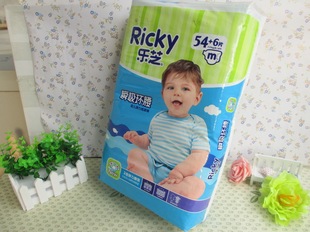Ricky乐芝瞬吸环腰婴儿弹力纸尿裤M码54+6片大包装