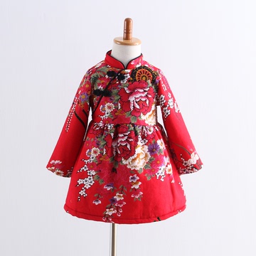 包邮151233中国风花开富贵夹棉加绒旗袍唐装2015年中小童女童童装