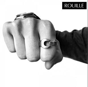 美国原创潮牌ROUILLE复古怀旧机车工业扳手开口情侣对戒戒指尾戒
