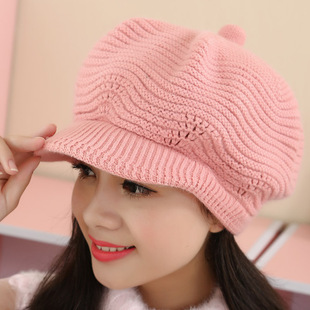 粉色米色灰色新款韩版贝雷帽子女士秋冬针织南瓜帽韩国平檐八角帽