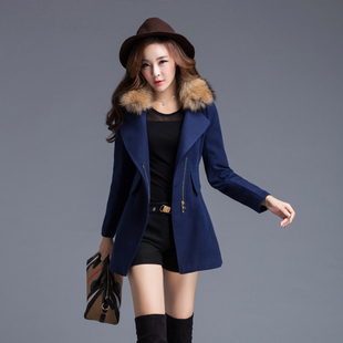 2015韩版新款秋冬季女装中长款羊毛呢外套秋装气质修身呢子大衣潮