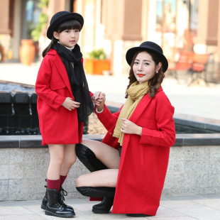 新款 普通外套韩版夹克套装呢子加厚红色 童装亲子小童男外套