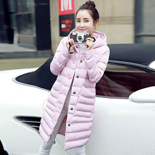 2015新款韩版修身过膝棉服外套女长款连帽加厚修身冬款棉衣棉袄女