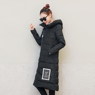 2015冬装新款韩版棉衣女长款显瘦过膝魔法帽加厚棉服连帽棉袄外套