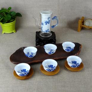 蓝龙青花瓷红茶茶具套装 玻璃双耳杯壶泡茶器 陶瓷功夫花茶茶具
