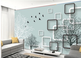 客厅卧室电影视背景墙纸大型壁画3D立体框手绘抽象树无缝欧式包邮