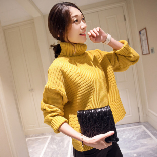 冬季新款韩版超短款毛衣女高领打底衫纯色加厚针织衫高腰羊毛衫潮