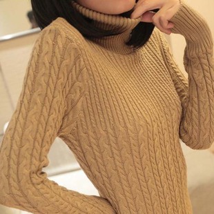 韩版修身中长款高领加厚紧身保暖大码麻花毛衣女士套头打底针织衫