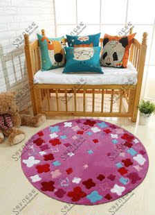 粉色可爱卡通花朵圆形手工小地毯儿童房间卧室床边书桌转椅帐篷垫