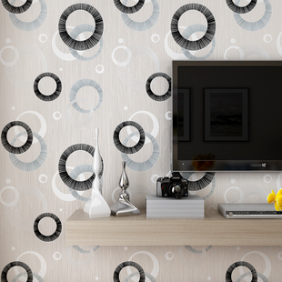 现代简约无纺布墙纸 圆圈3D立体浮雕植绒撒金 卧室客厅满铺壁纸