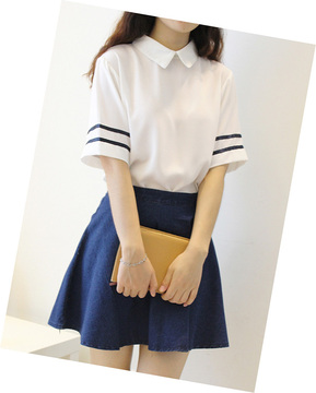 2015夏装韩版套装裙夏女装学生班服学院风海军衬衫两件套连衣裙潮