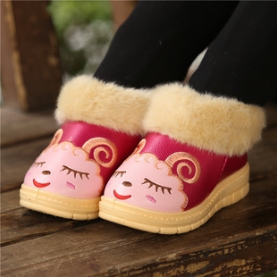 冬季新款儿童PU防水防雪防滑加厚保暖宝宝棉拖鞋男童女童包跟棉鞋