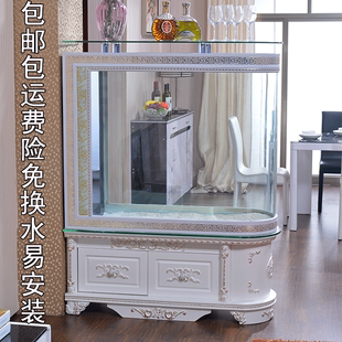 欧式水族鱼缸 钢琴烤漆柜 装饰屏风 鱼缸 玻璃水箱小型包邮可定制