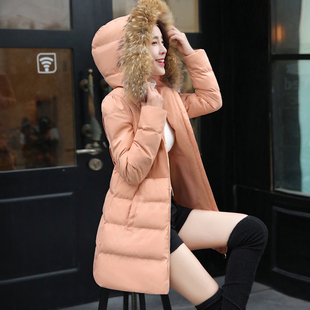 棉衣女2015冬季新款女装韩版中长款加厚大毛领连帽修身棉袄外套女