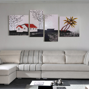 沙发背景墙装饰画客厅现代简约无框画黑白背景画立体壁画挂画四联