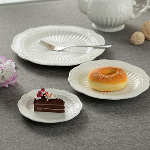 陶瓷巴洛克水果蛋糕点心盘西餐具欧式法式白瓷盘子浮雕圆盘西餐盘