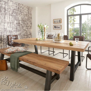 美式乡村北欧咖啡茶桌椅实木家具原木复古铁艺餐桌书桌会议桌长桌