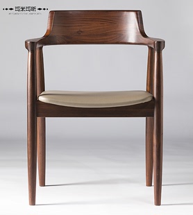 星威美式餐椅实木椅子肯尼迪总统椅茶室餐厅椅真皮圈椅电脑椅座椅