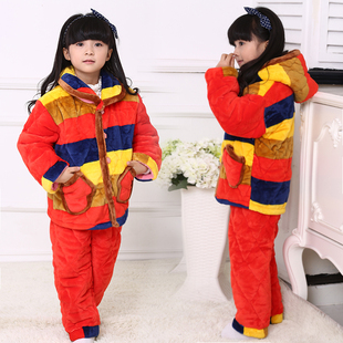 lice儿童冬季家居服睡衣套装男童女童加厚加绒夹棉保暖两件套新款