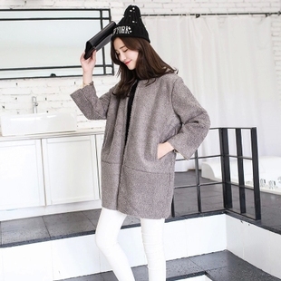 韩版新款冬茧形中长款学院甜美时尚保暖羊羔毛外套