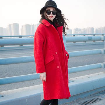 冬季韩国代购加厚茧形毛呢外套女大码修身加棉女生中长款呢子大衣