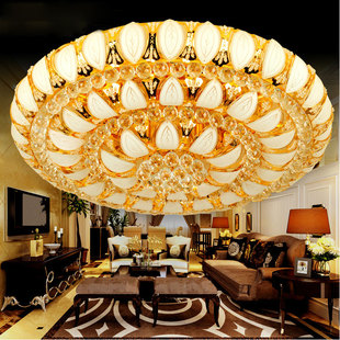 金色客厅水晶灯圆形现代简约餐厅书房灯具led卧室吸顶灯奢华大气