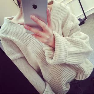 韩国代购2016春秋季新款女装宽松套头V领针织衫短款加厚毛衣外套