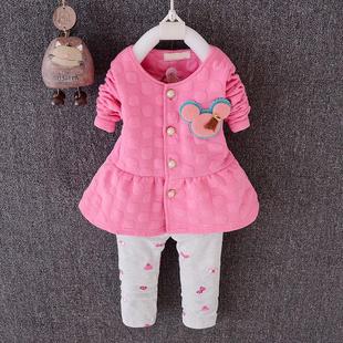 2016新款童装女童春装韩版0-1-2-3岁女宝宝纯棉开衫外套两件套装